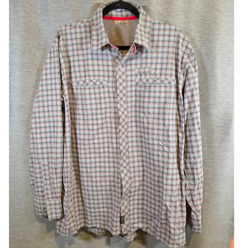 Cabela's Guidewear Vented Mens LG Gray Red Plaid Fishing Long Sleeve Shirt
